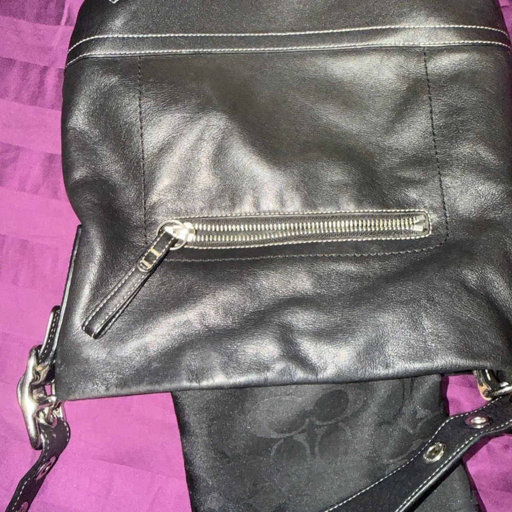 Vintage Coach Legacy 1415 Slim Duffle shoulder Bag in black with white stitching